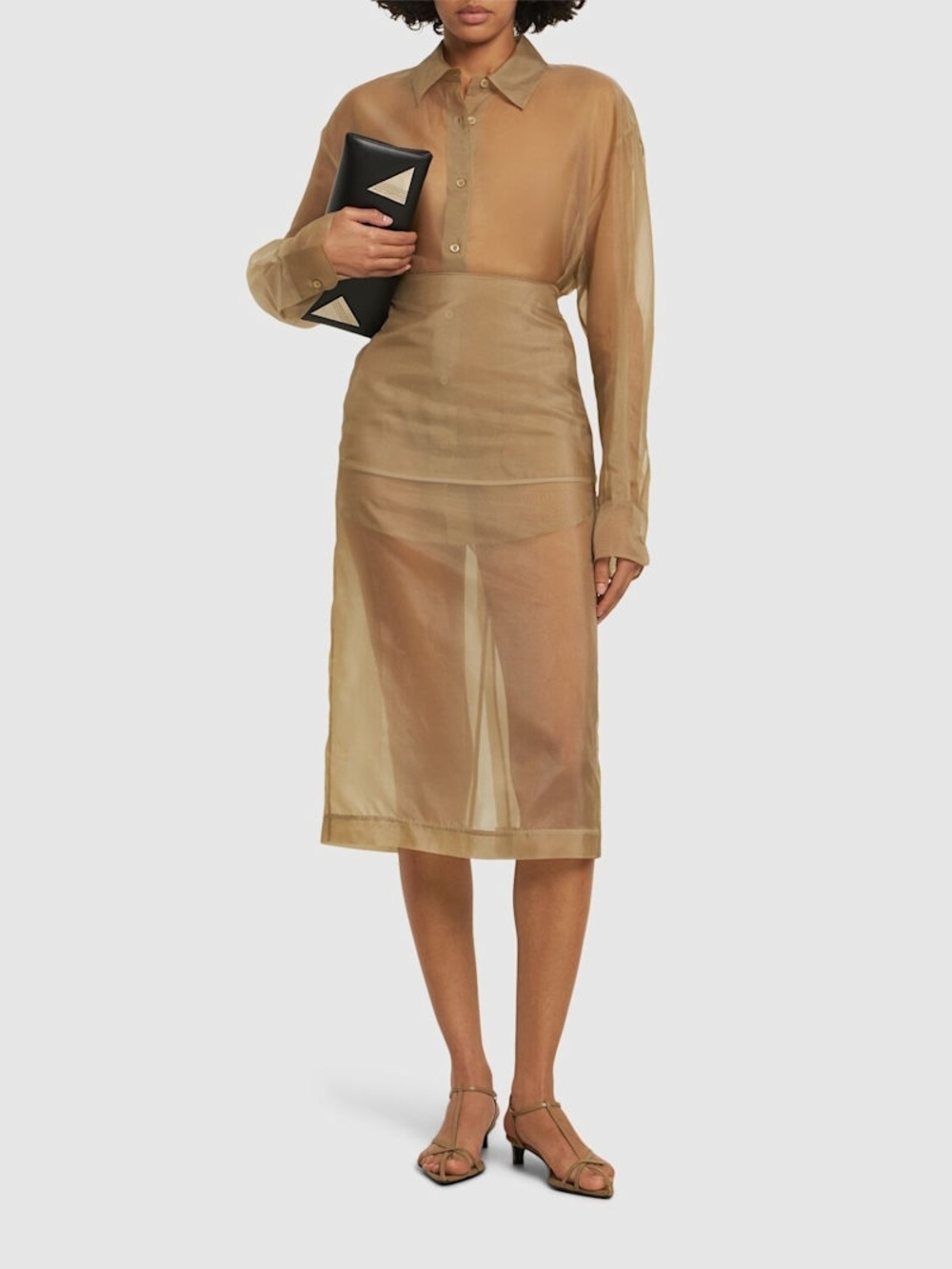 Frankie Shop Sheer Midi Skirt in Beige - Picture 3 of 6